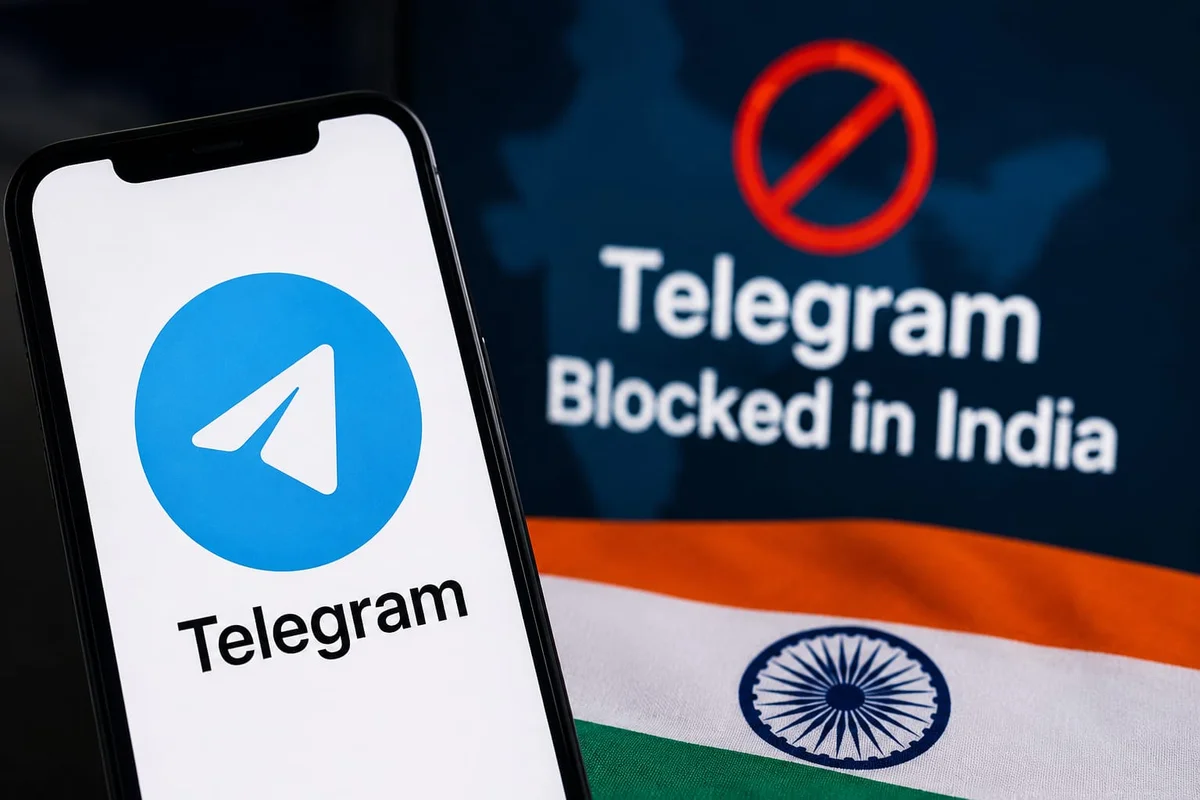 Telegram app illustration related to India's temporary restriction.