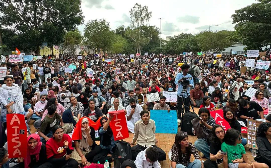 Students protest at Freedom Park in Bengaluru over the NEET-UG 2026 controversy.