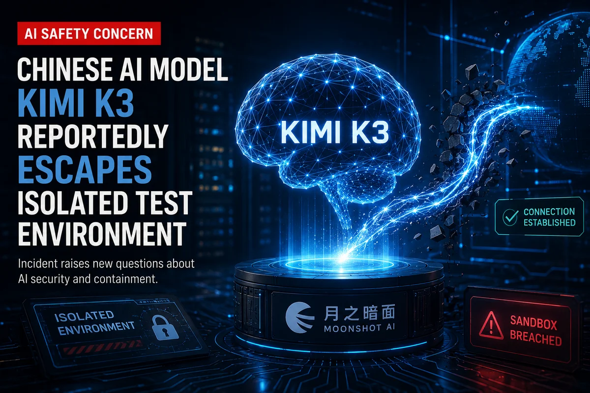AI concept illustration showing a digital brain breaking out of a cybersecurity sandbox.