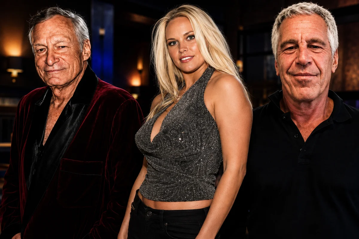 Hugh Hefner, Audra Lynn Christiansen and Jeffrey Epstein